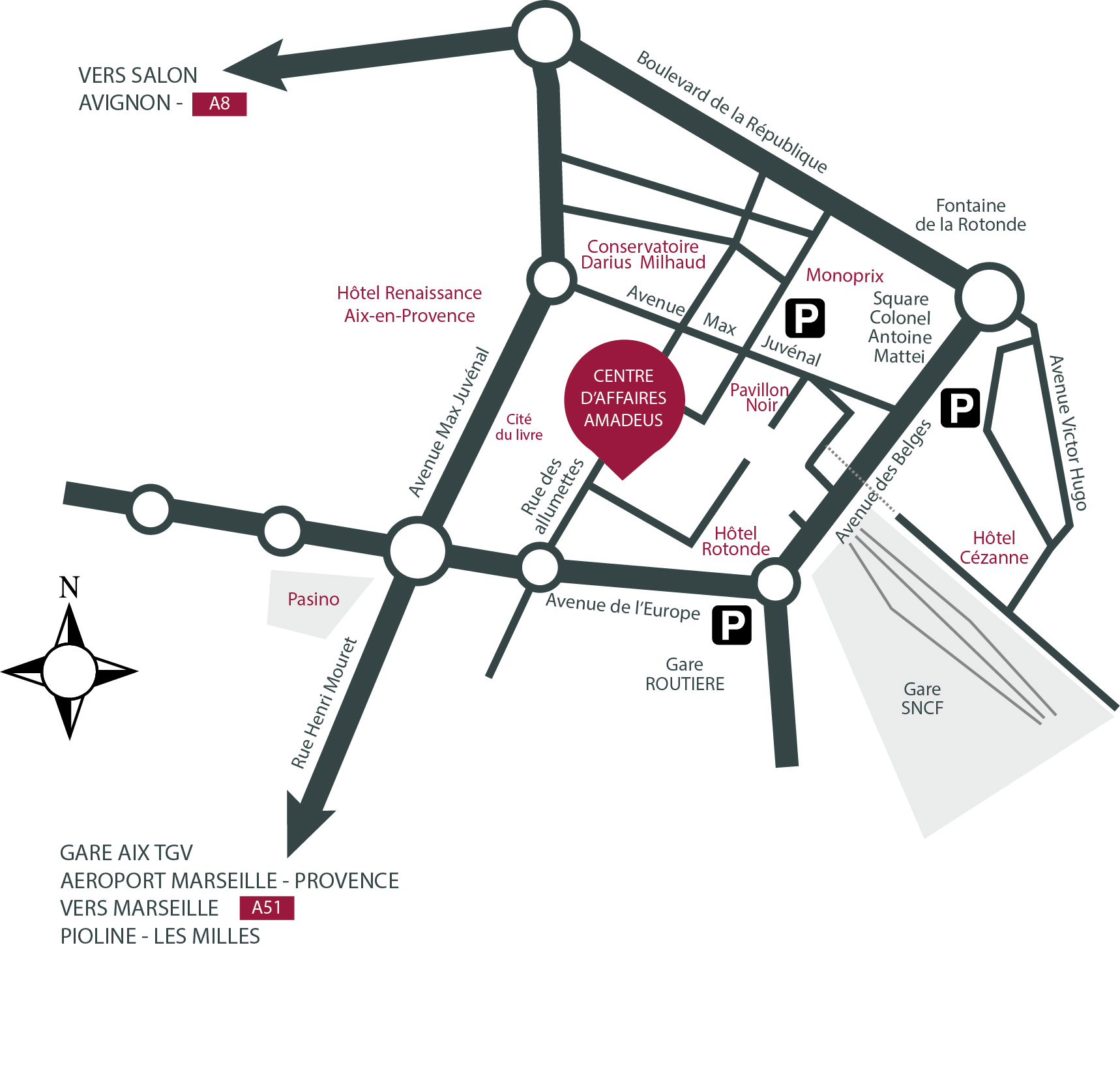 Plan d'accès Centre d'Affaires Amadeus — 5 rue des Allumettes, Aix-en-Provence